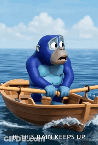Blue Gorilla Rowing Boat If This Rain Keeps Up GIF