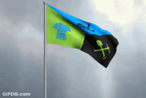 Blue Green Black Flag With Shovel And Axe GIF