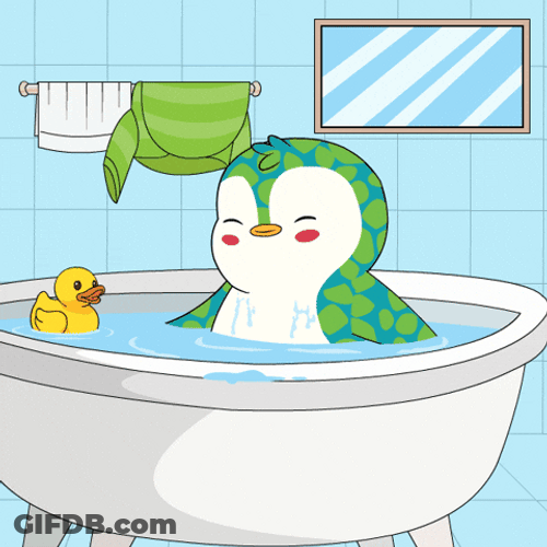 Blue Green Penguin Play Bath Tub Bath Time GIF