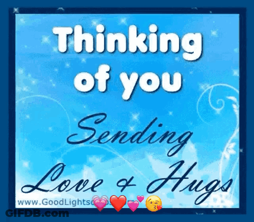 Blue Greeting Card Thinking Of You Sending Love Hugs GIF