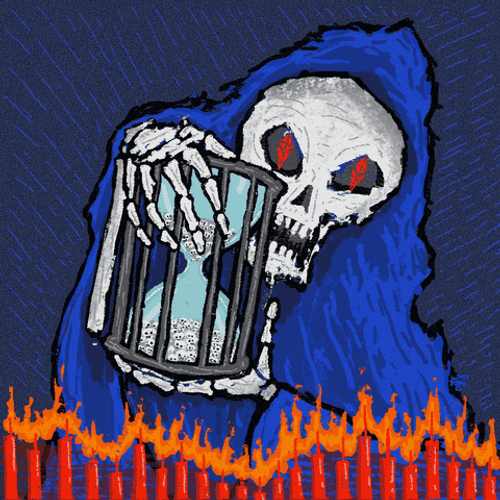 Blue Grim Reaper Holding Hourglass GIF