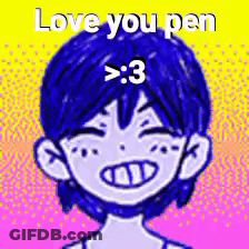 Blue Hair Boy Love You Pen > 3 GIF