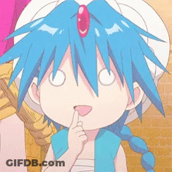 Blue Hair Cartoon Character Finger In Mouth GIF