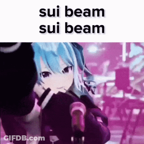 Blue Hair Cartoon Girl Holding Microphone Saying Sui Beam Sui Beam GIF