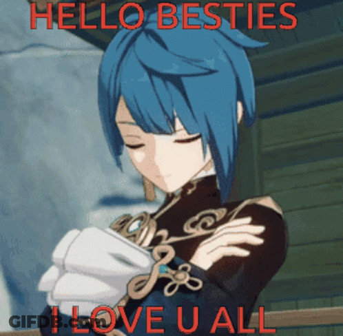 Blue Hair Cartoon Girl Says Hello Besties I Love U All GIF