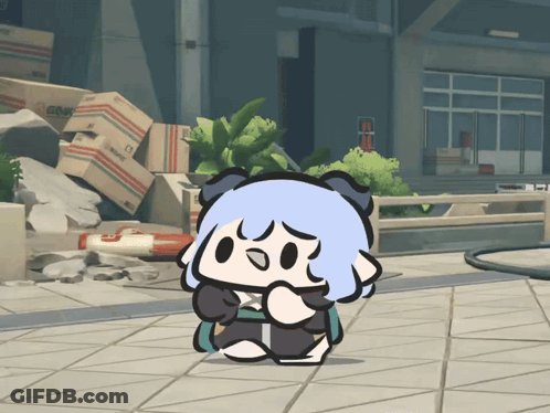 Blue Hair Cartoon Standing In Front Of GMC Boxes GIF