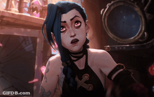 Blue Hair Cartoon Surprised With Tattoo GIF