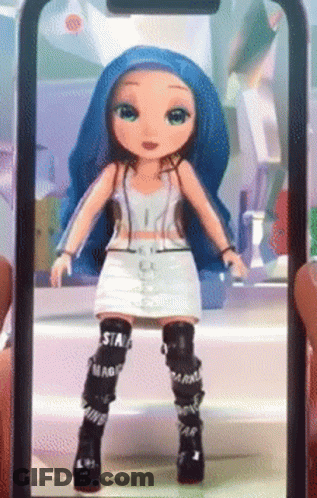 Blue Hair Doll On Phone Screen GIF