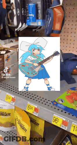 Blue Hair Girl Holding Guitar GIF