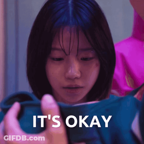 Blue Hair Girl Holding It's Okay Blue Shirt GIF