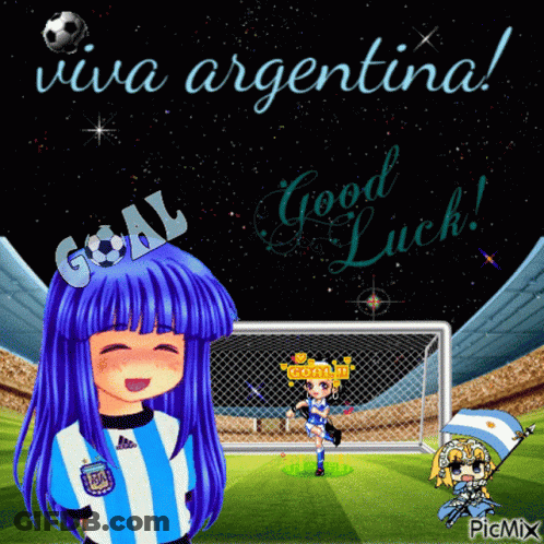 Blue Hair Girl In Blue And White Argentina Shirt GIF