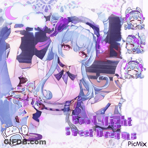 Blue Hair Girl With Purple Horns Holding Mirror Saying Good Night Freed Princess GIF
