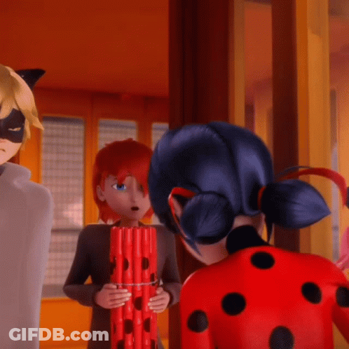 Blue Hair Ladybug Red Jacket Black Polka Dots GIF