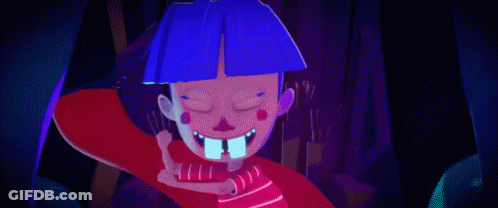 Blue Hair Red Shirt Cartoon Dancing In Dark Room GIF