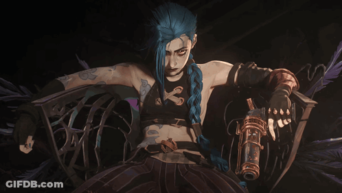 Blue Hair Woman Holding Gun With I Shirt GIF