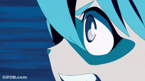 Blue Haired Anime Character Close Up GIF