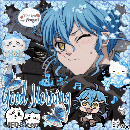 Blue Haired Anime Character Saying Good Morning GIF