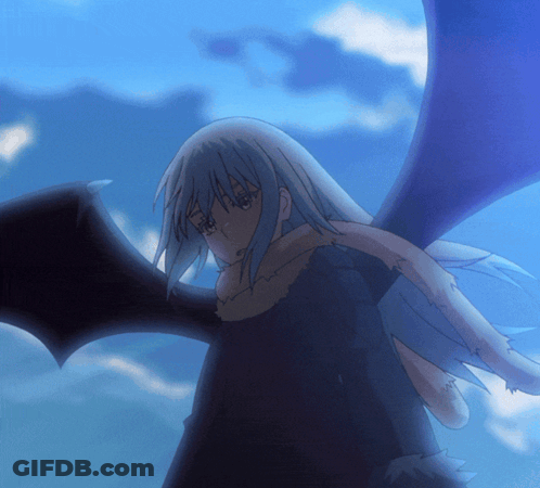 Blue Haired Anime Character With Black Wings GIF