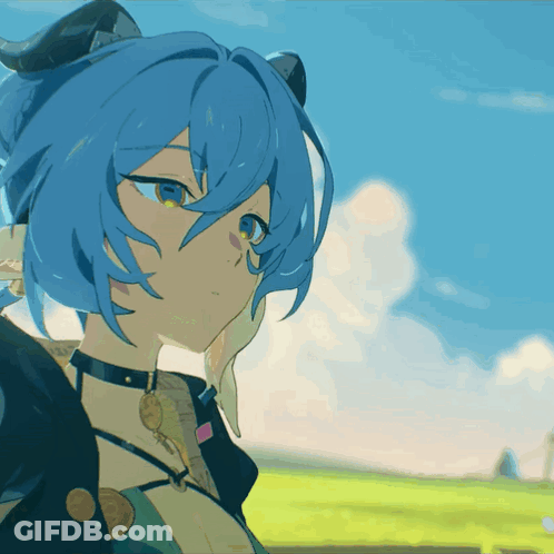 Blue Haired Anime Character With Choker GIF