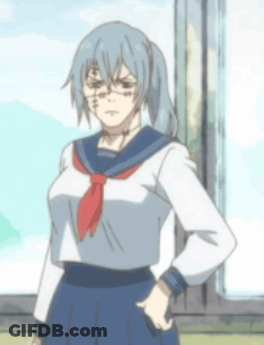 Blue Haired Anime Character With Stitches On Face GIF
