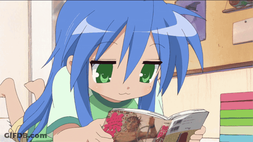 Blue Haired Anime Girl Reading Book GIF