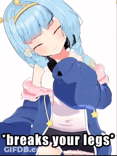 Blue Haired Anime Girl Saying Breaks Your Legs GIF
