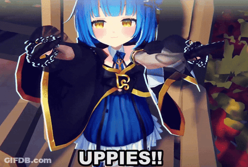 Blue Haired Anime Girl Saying Uppies GIF