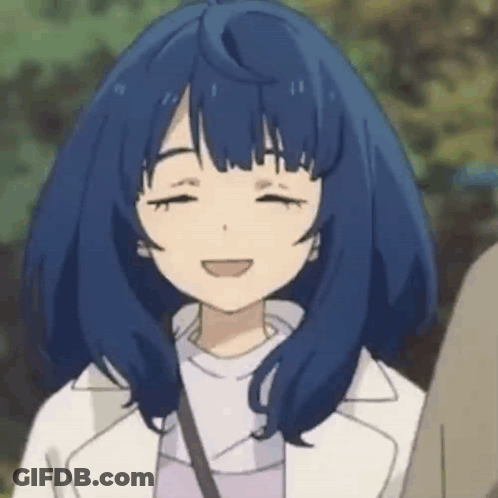 Blue Haired Anime Girl Smiling GIF