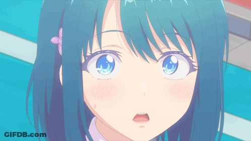 Blue Haired Anime Girl Surprised Close Up GIF