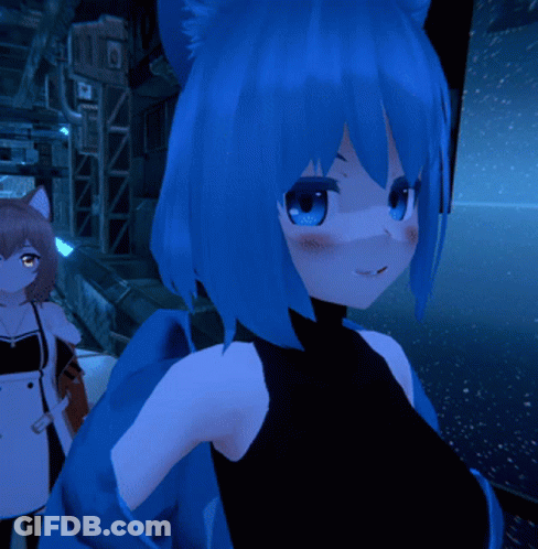 Blue Haired Anime Girl With Cat Ear GIF