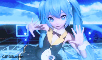 Blue Haired Blue Eyed Girl In Black And Yellow Outfit GIF