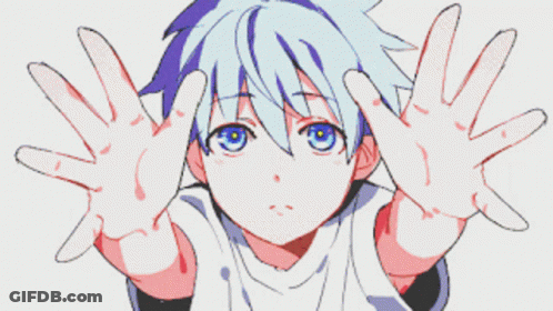 Blue-Haired Boy In Red Shirt Hands Outstretched GIF