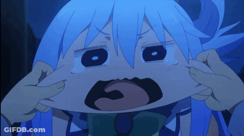Blue-Haired Cartoon Character Crying Covering Face GIF
