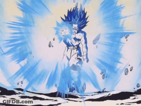 Blue-Haired Cartoon Character In Blue Light Rays GIF