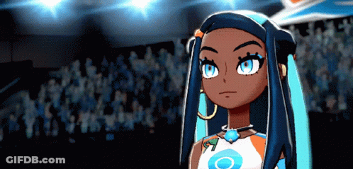 Blue-Haired Cartoon Girl With Hoop Earrings Before Crowd GIF