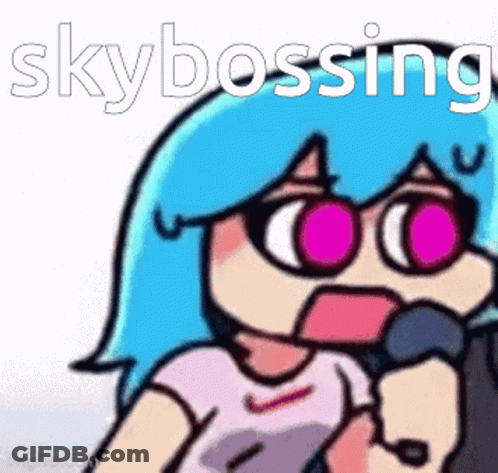 Blue Haired Cartoon Girl With Pink Eyes Singing Microphone Sunglasses GIF