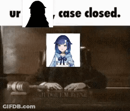 Blue-Haired Girl Behind Case Closed Sign GIF