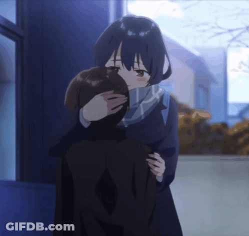 Blue-Haired Girl Hugging Man GIF