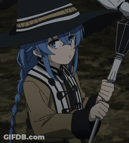 Blue Haired Girl In Black Hat Holding Broom GIF
