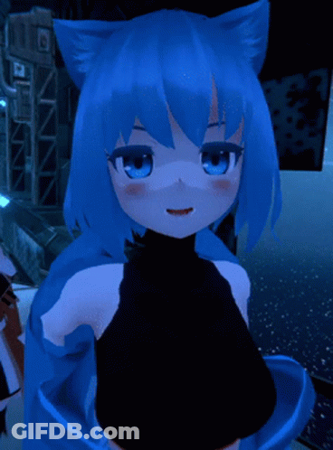 Blue-Haired Girl In Black Top And News Jacket GIF