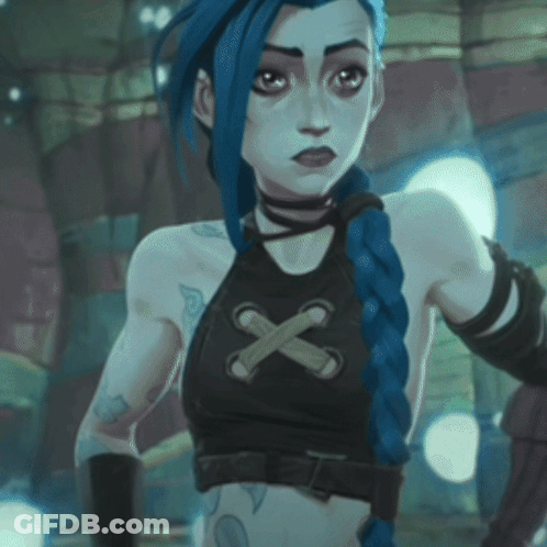 Blue Haired Girl In Black Top With Cross GIF