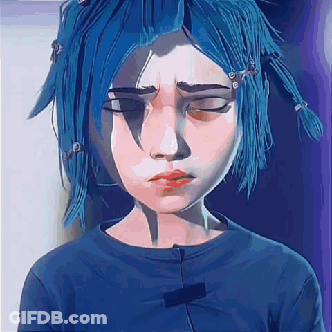 Blue Haired Girl In Blue Shirt Sad Face GIF