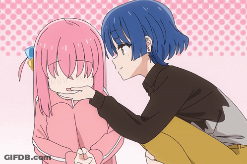 Blue Haired Girl Kissing Pink Haired Girl GIF