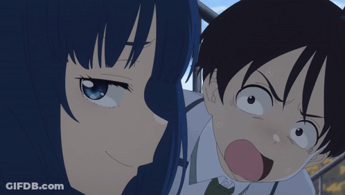Blue-Haired Girl Making Face With Hands GIF