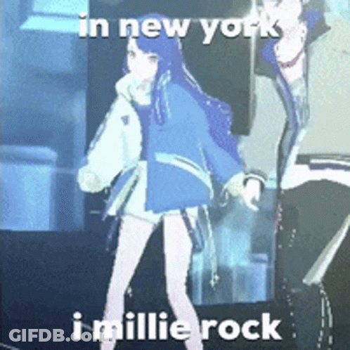 Blue Haired Girl Next To Man With Horse In New York I Millie Rock GIF