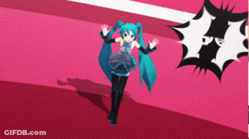 Blue-Haired Girl Pink Background GIF