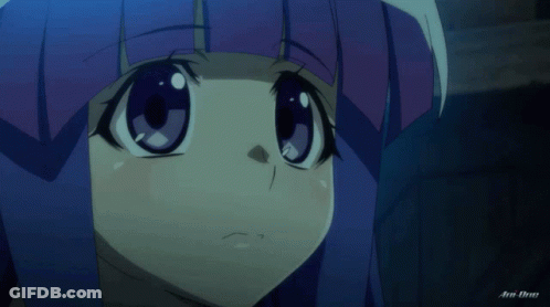 Blue-Haired Girl Reaching Out In Dark Room GIF