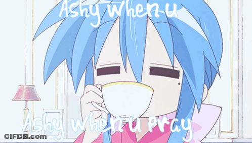 Blue-Haired Girl's Ashly When U Pray Cup GIF