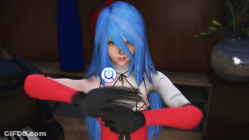 Blue-Haired Girl Standing At Keyboard GIF
