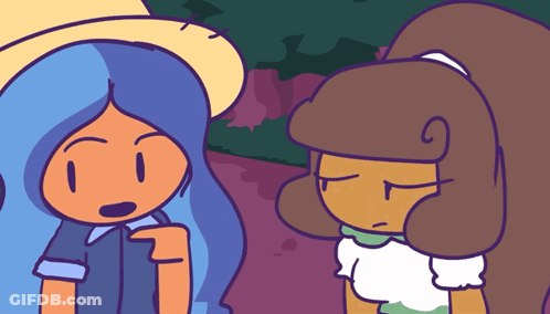 Blue-Haired Girl Talking To Brown-Haired Girl GIF